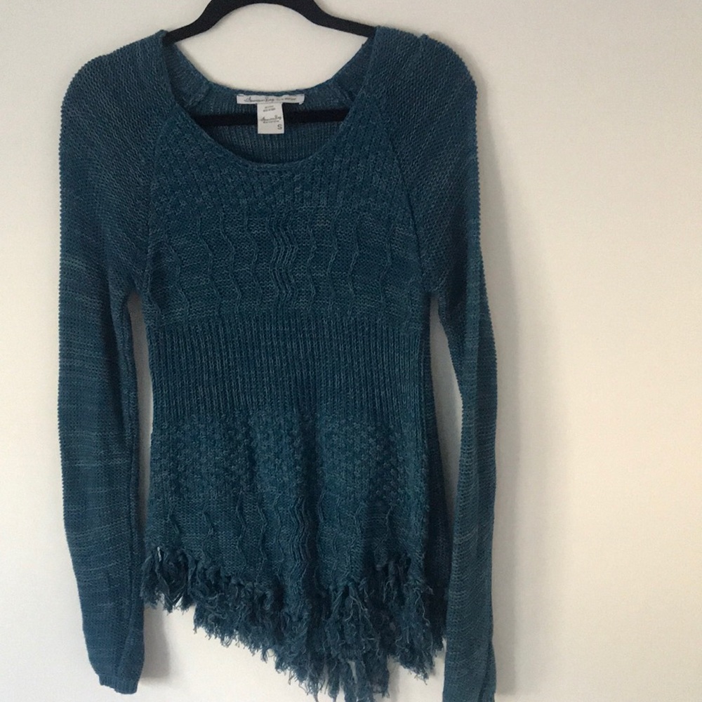 Turquoise frayed sweater